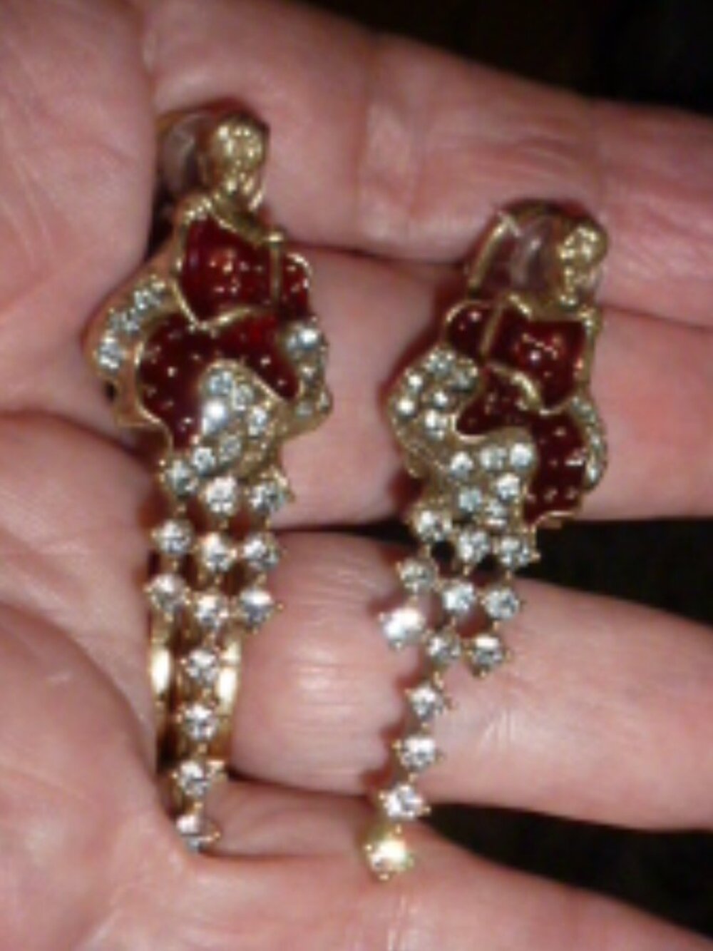Golden Ballerina enamel rhinestone omega back earrings NEW Unusual